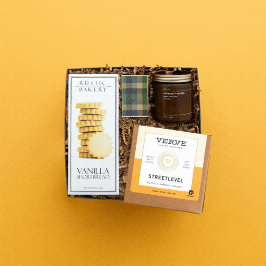 three coffee themed gift boxes