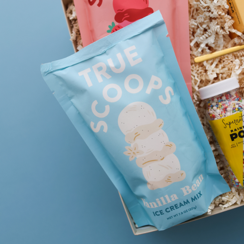 true scoops vanilla ice cream mix in gift box