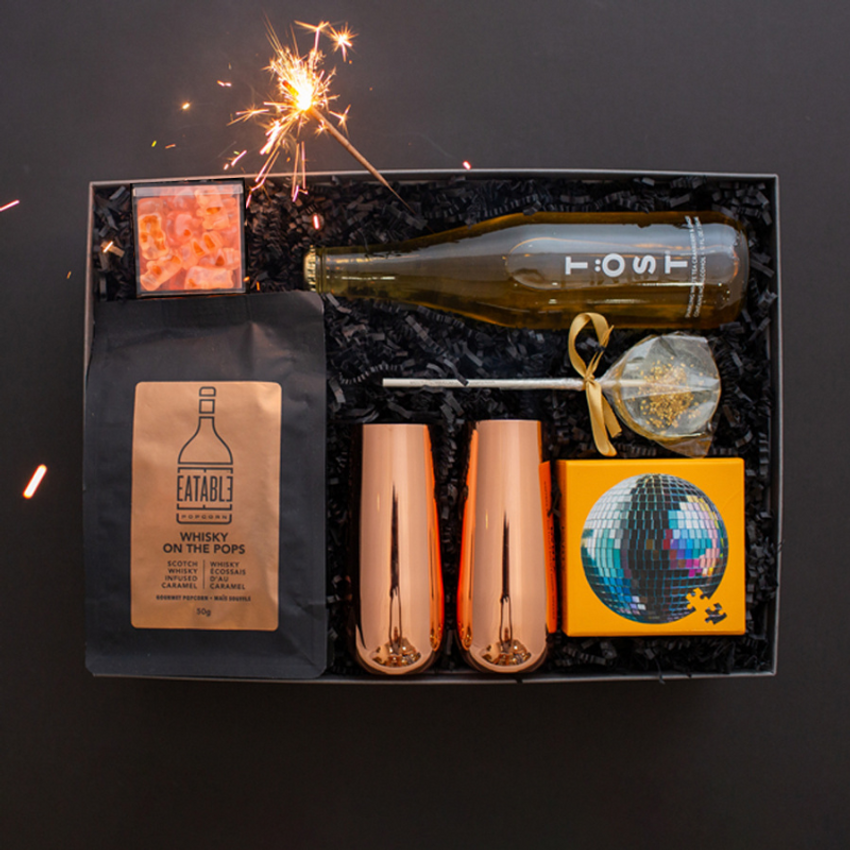 new years gift box with sparkler