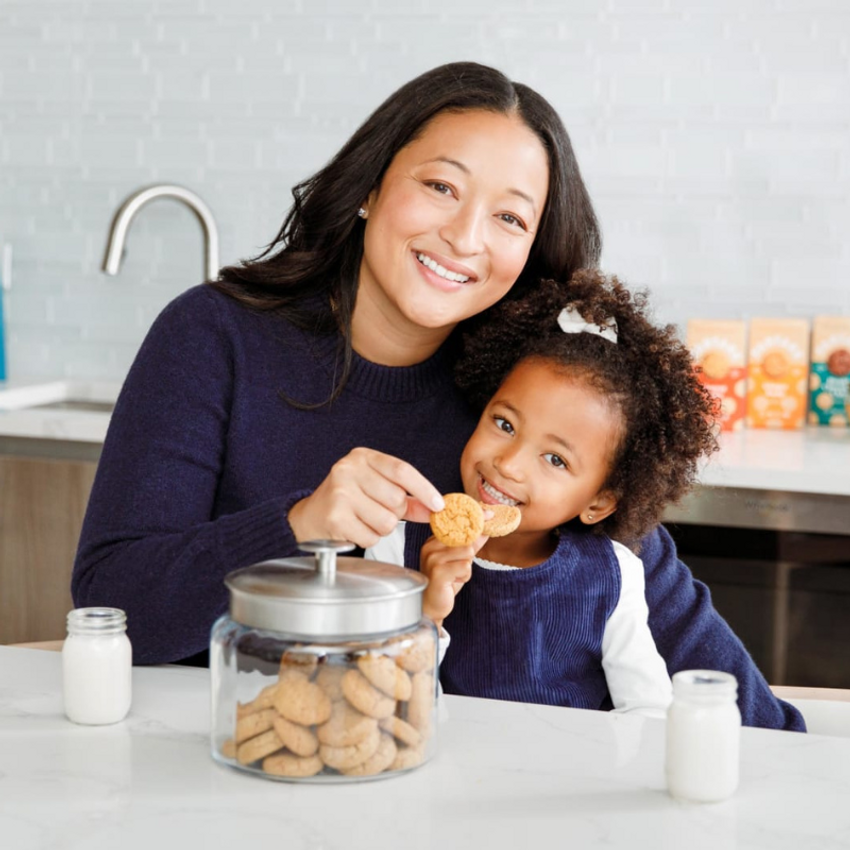 ceo of partake with daughter and jar of cookies