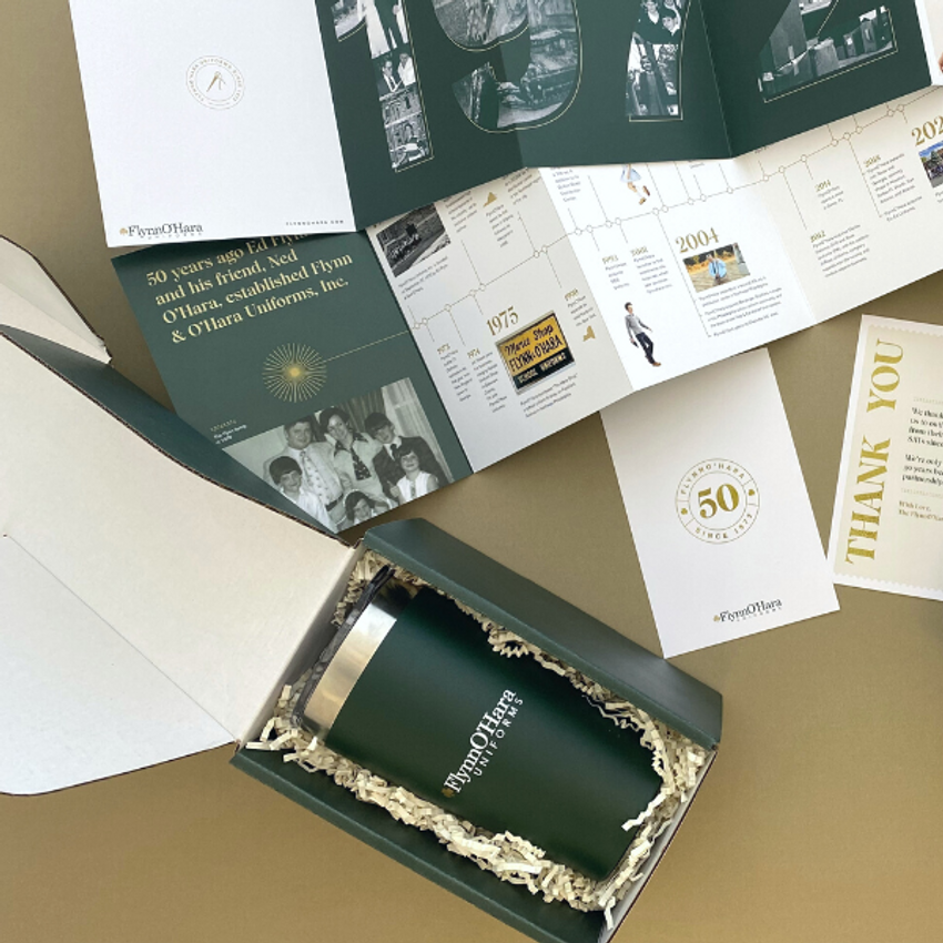 branded gift and brochure