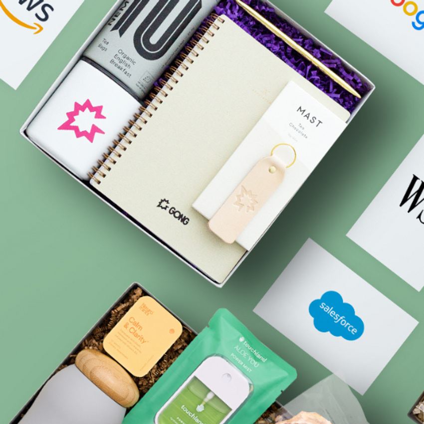 multiple custom gift boxes and branded cards