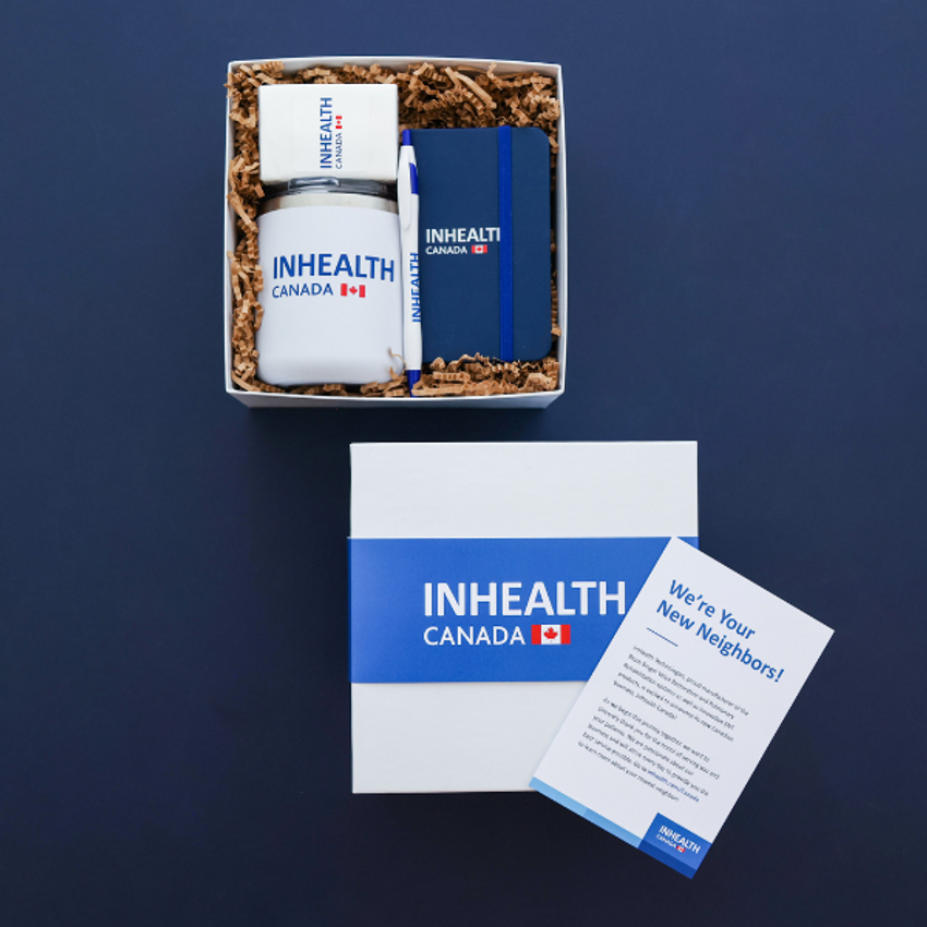 corporate branded office gift with blue products