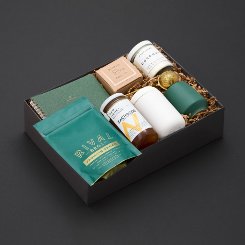 luxury wellness gift box with green products