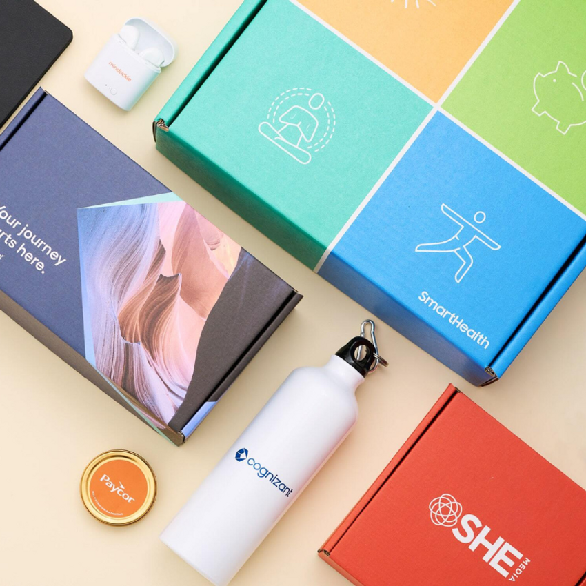 gift boxes with white water bottle