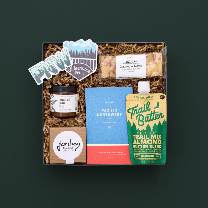 snack gift box on green background
