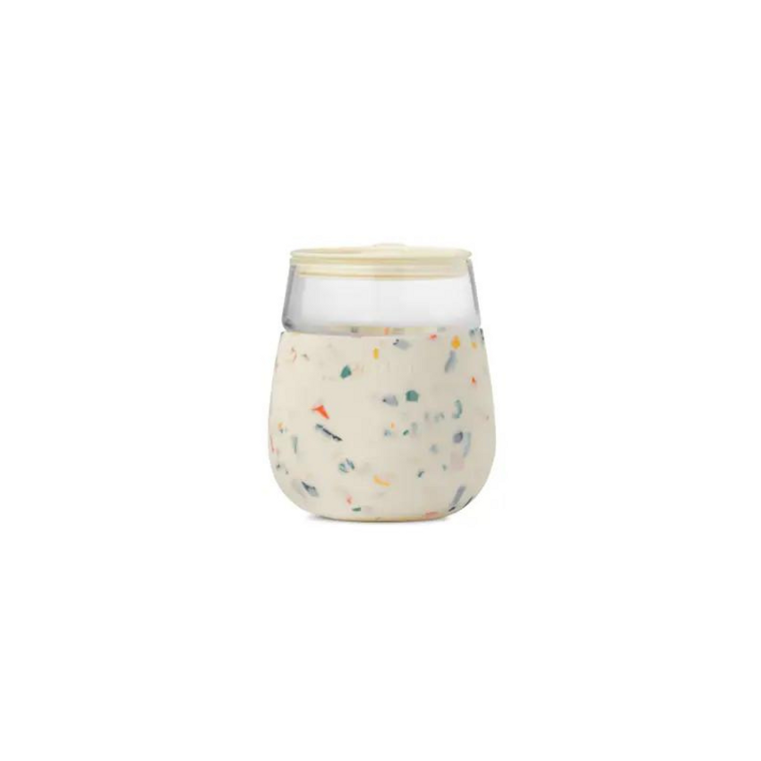 cream tumbler with colorful specks white background