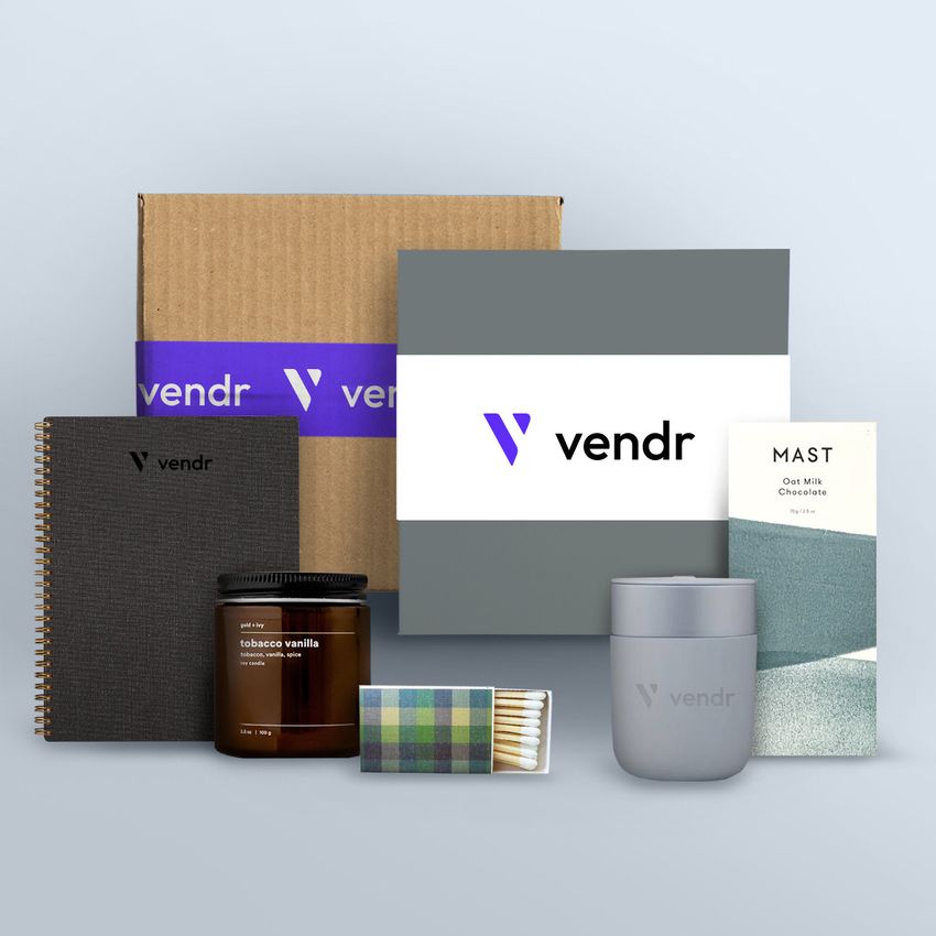 various branded swag products and packaging