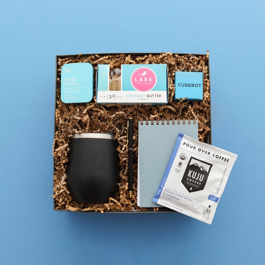 gift box with tumbler notebook coffee