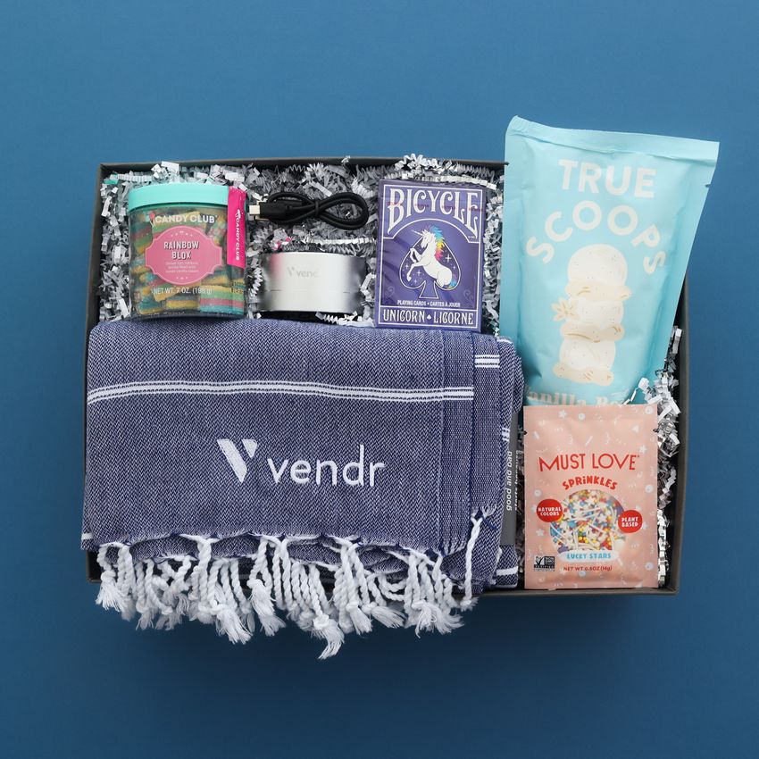 vendr company gift box branded blanket branded mini speaker