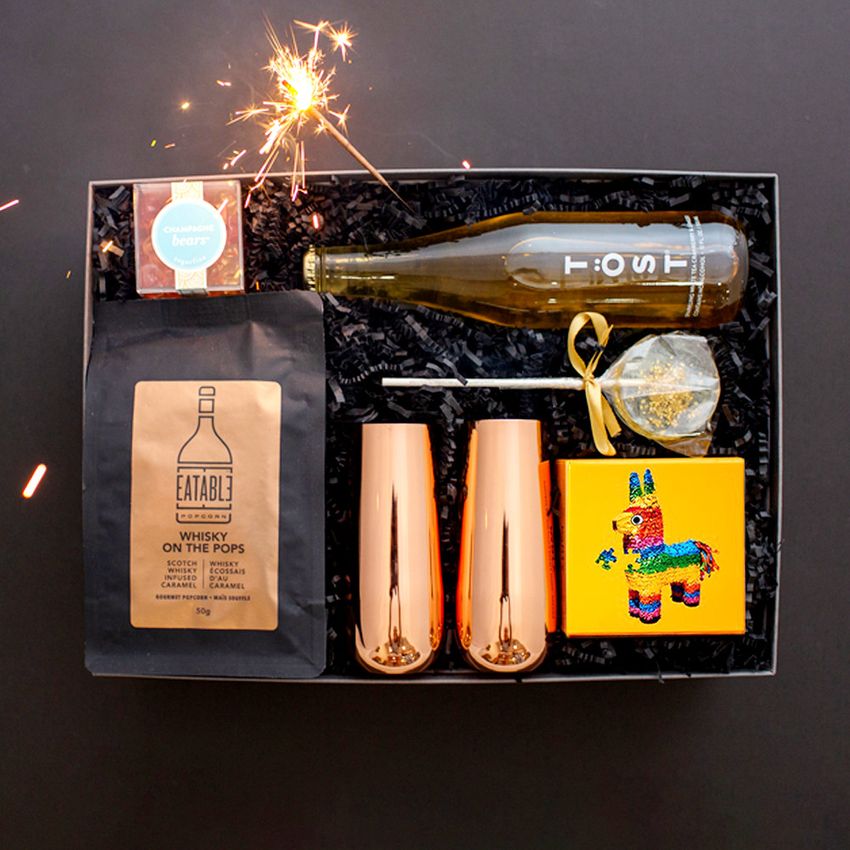 celebration gift box champagne flutes candy sparkler
