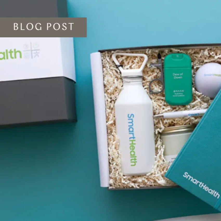 smart health branded gift box on teal background