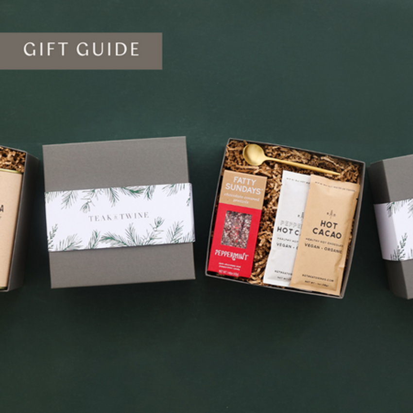 row of holiday gift boxes