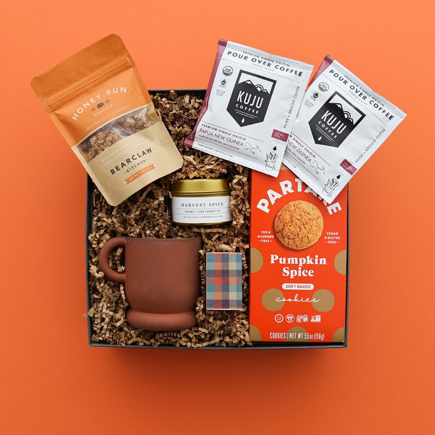 the pumpkin spice gift box with partake cookies